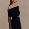 Luxie Lace Knit Mini Dress – Black