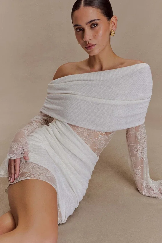 Luxie Lace Knit Mini Dress – Ivory Luxie Lace Knit Mini Dress – Ivory