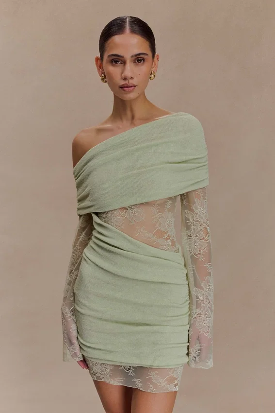 Luxie Lace Knit Mini Dress – Pastel Green Luxie Lace Knit Mini Dress – Pastel Green