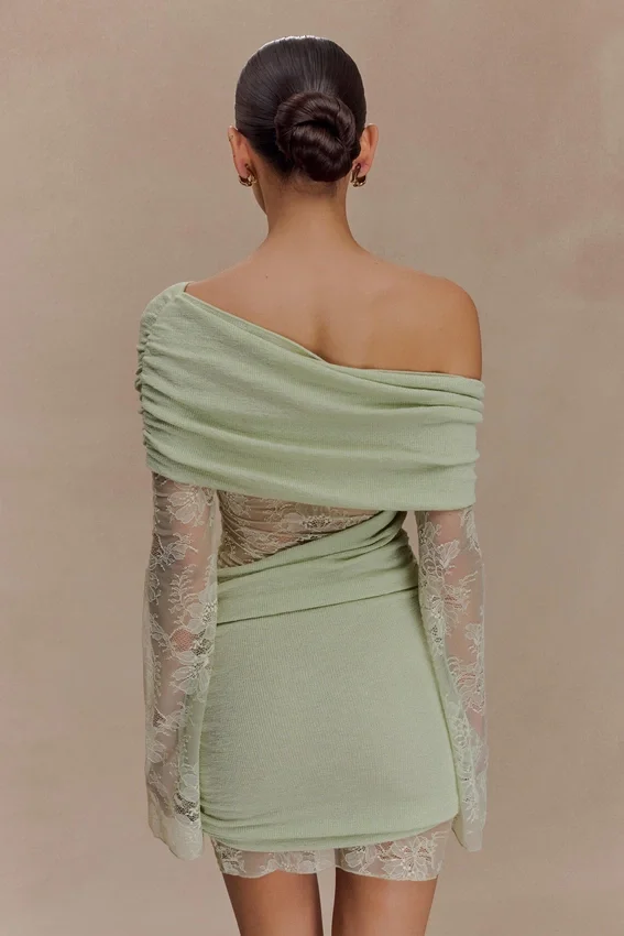 Luxie Lace Knit Mini Dress – Pastel Green Luxie Lace Knit Mini Dress – Pastel Green
