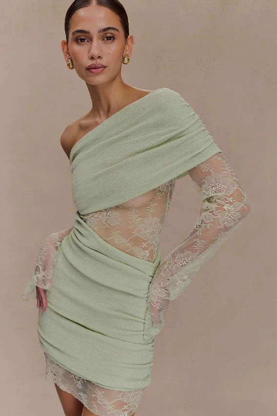 Luxie Lace Knit Mini Dress – Pastel Green Luxie Lace Knit Mini Dress – Pastel Green