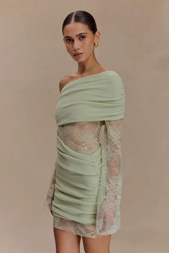 Luxie Lace Knit Mini Dress – Pastel Green Luxie Lace Knit Mini Dress – Pastel Green