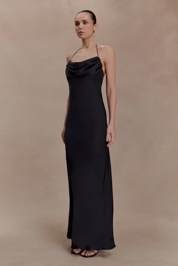 Lydia Cowl Neck Satin Maxi Dress – Black Lydia Cowl Neck Satin Maxi Dress – Black