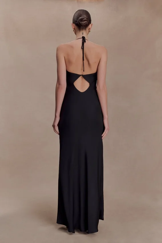 Lydia Cowl Neck Satin Maxi Dress – Black Lydia Cowl Neck Satin Maxi Dress – Black