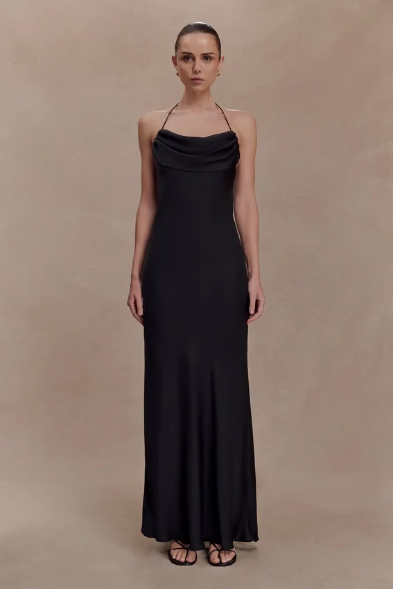 Lydia Cowl Neck Satin Maxi Dress – Black Lydia Cowl Neck Satin Maxi Dress – Black