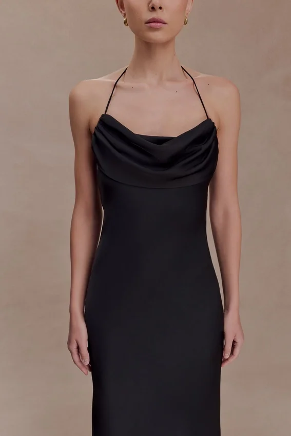 Lydia Cowl Neck Satin Maxi Dress – Black Lydia Cowl Neck Satin Maxi Dress – Black