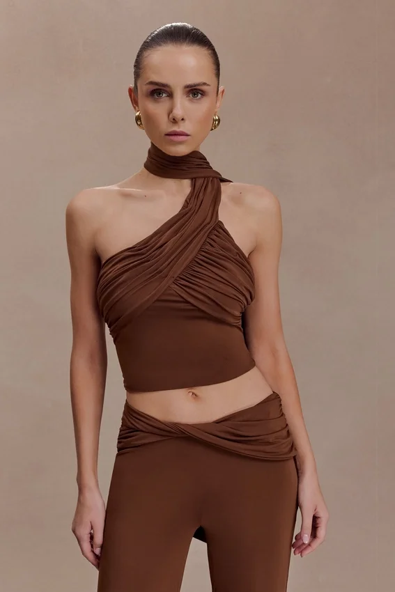 Lydia Slinky Asymmetrical Halter Top – Chocolate Lydia Slinky Asymmetrical Halter Top – Chocolate