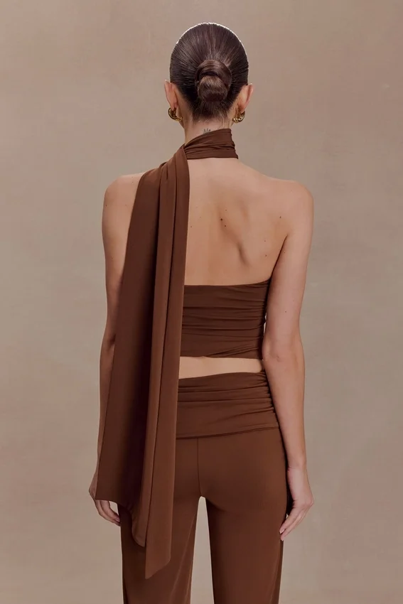 Lydia Slinky Asymmetrical Halter Top – Chocolate Lydia Slinky Asymmetrical Halter Top – Chocolate