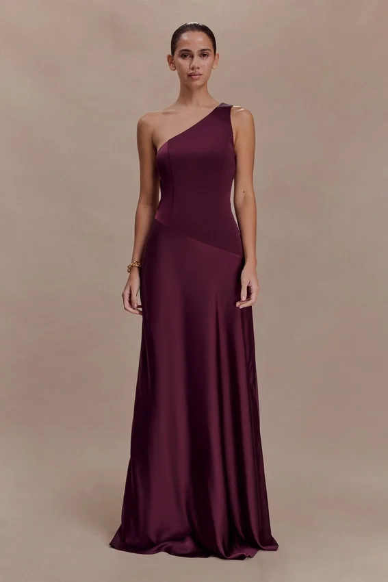 Lyla Asymmetrical Satin Maxi Dress – Plum Lyla Asymmetrical Satin Maxi Dress – Plum