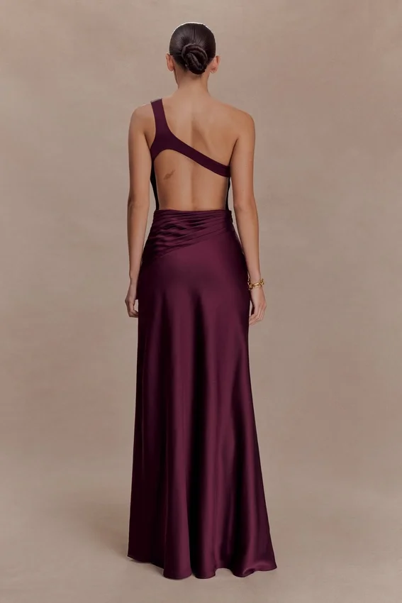 Lyla Asymmetrical Satin Maxi Dress – Plum Lyla Asymmetrical Satin Maxi Dress – Plum