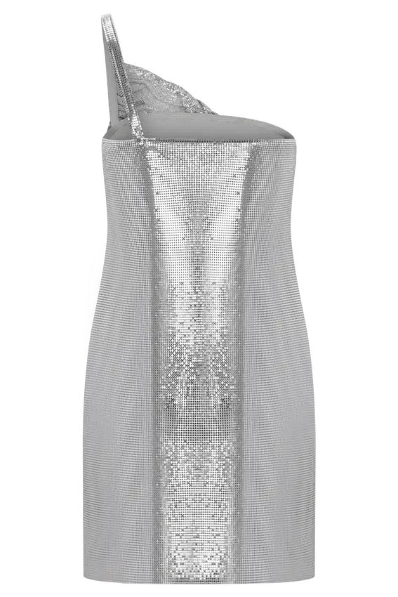 Lyle One Shoulder Glow Mesh Mini Dress – Silver Lyle One Shoulder Glow Mesh Mini Dress – Silver