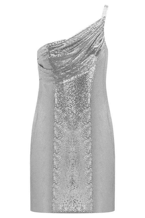 Lyle One Shoulder Glow Mesh Mini Dress – Silver Lyle One Shoulder Glow Mesh Mini Dress – Silver