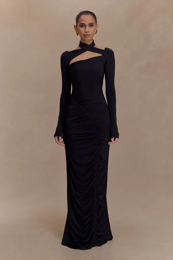Lyndon Long Sleeve Slinky Maxi Dress – Black Lyndon Long Sleeve Slinky Maxi Dress – Black