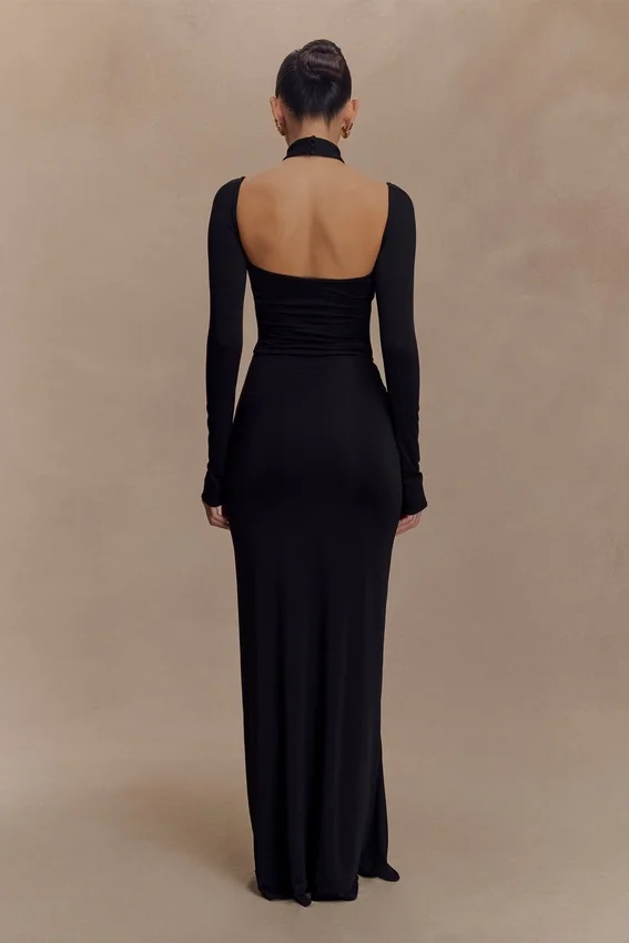 Lyndon Long Sleeve Slinky Maxi Dress – Black Lyndon Long Sleeve Slinky Maxi Dress – Black