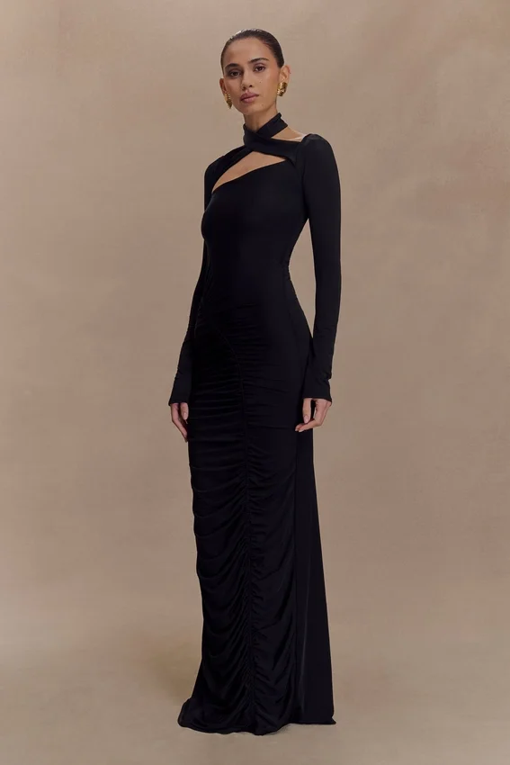 Lyndon Long Sleeve Slinky Maxi Dress – Black Lyndon Long Sleeve Slinky Maxi Dress – Black