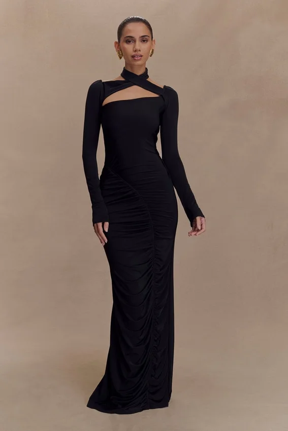 Lyndon Long Sleeve Slinky Maxi Dress – Black Lyndon Long Sleeve Slinky Maxi Dress – Black
