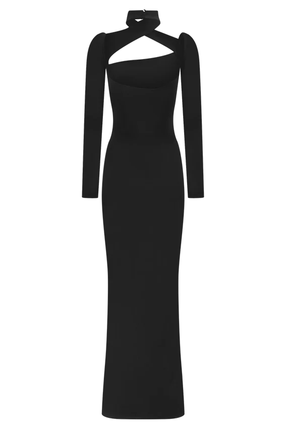 Lyndon Long Sleeve Slinky Maxi Dress – Black Lyndon Long Sleeve Slinky Maxi Dress – Black