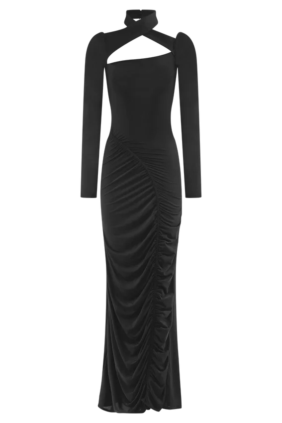 Lyndon Long Sleeve Slinky Maxi Dress – Black Lyndon Long Sleeve Slinky Maxi Dress – Black