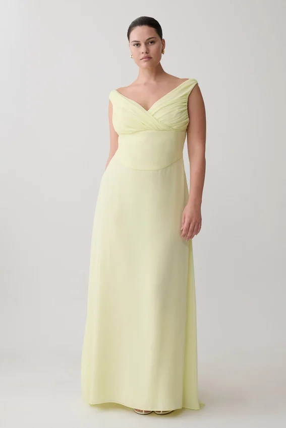 Mabel Off Shoulder Chiffon Maxi Dress – Lemon Mabel Off Shoulder Chiffon Maxi Dress – Lemon
