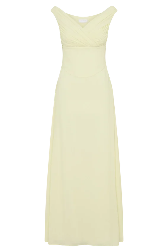 Mabel Off Shoulder Chiffon Maxi Dress – Lemon Mabel Off Shoulder Chiffon Maxi Dress – Lemon