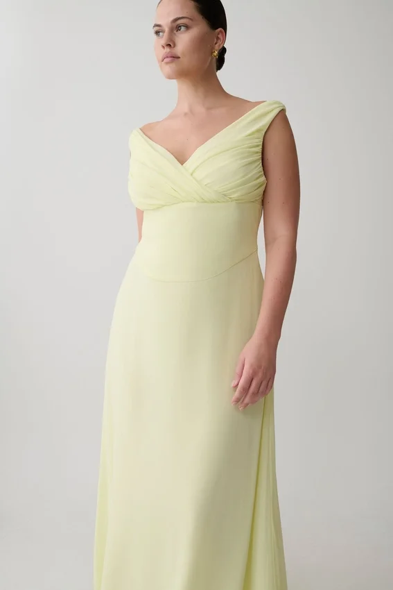 Mabel Off Shoulder Chiffon Maxi Dress – Lemon Mabel Off Shoulder Chiffon Maxi Dress – Lemon