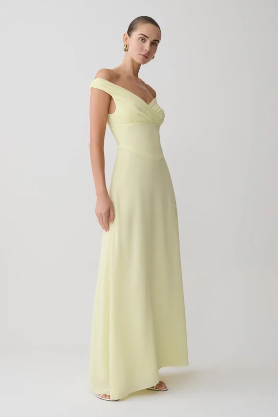 Mabel Off Shoulder Chiffon Maxi Dress – Lemon Mabel Off Shoulder Chiffon Maxi Dress – Lemon