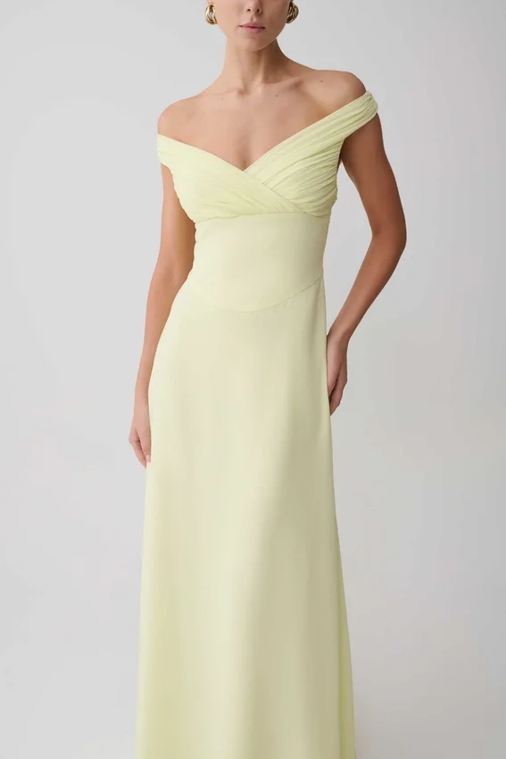 Mabel Off Shoulder Chiffon Maxi Dress – Lemon Mabel Off Shoulder Chiffon Maxi Dress – Lemon