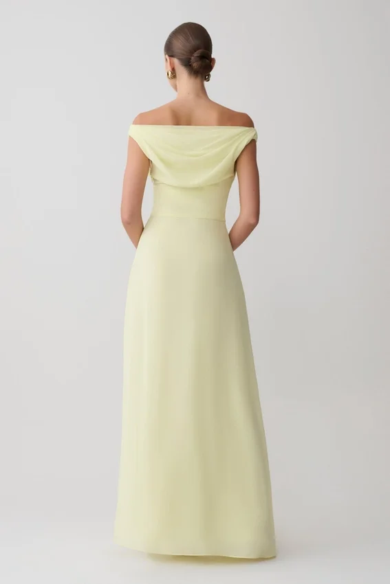 Mabel Off Shoulder Chiffon Maxi Dress – Lemon Mabel Off Shoulder Chiffon Maxi Dress – Lemon