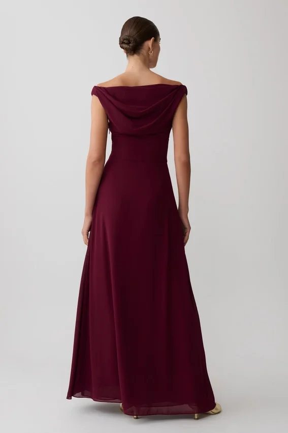 Mabel Off Shoulder Chiffon Maxi Dress – Merlot Mabel Off Shoulder Chiffon Maxi Dress – Merlot