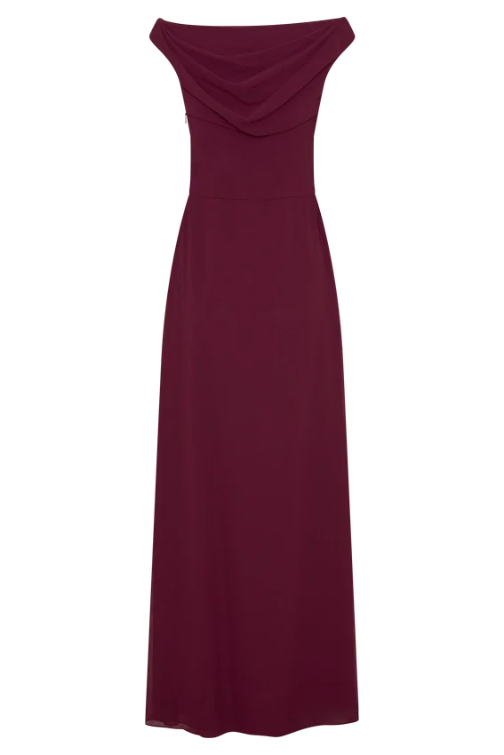 Mabel Off Shoulder Chiffon Maxi Dress – Merlot Mabel Off Shoulder Chiffon Maxi Dress – Merlot