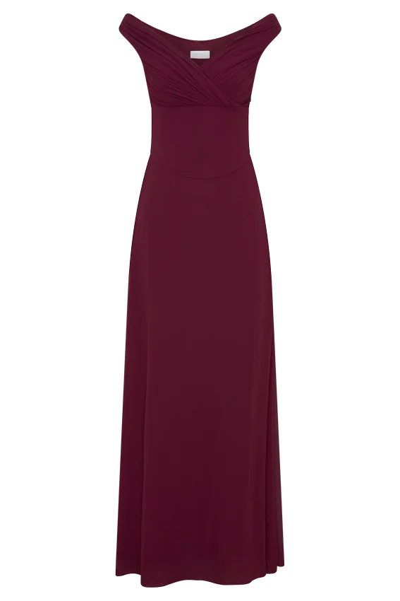 Mabel Off Shoulder Chiffon Maxi Dress – Merlot Mabel Off Shoulder Chiffon Maxi Dress – Merlot
