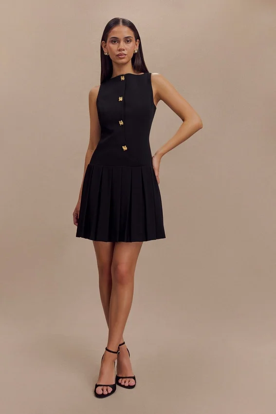 Mackenzie Sleeveless Pleated Mini Dress – Black Mackenzie Sleeveless Pleated Mini Dress – Black