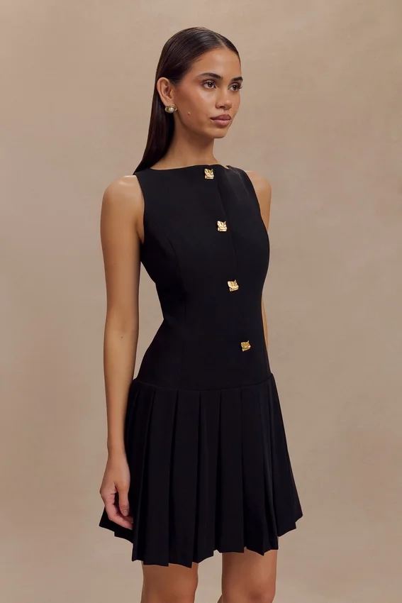 Mackenzie Sleeveless Pleated Mini Dress – Black Mackenzie Sleeveless Pleated Mini Dress – Black
