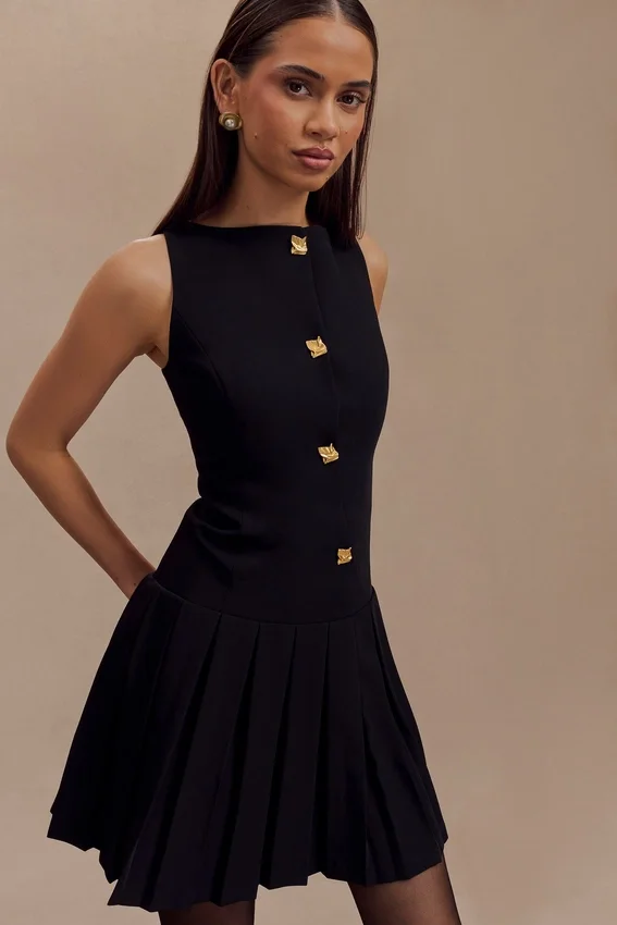 Mackenzie Sleeveless Pleated Mini Dress – Black Mackenzie Sleeveless Pleated Mini Dress – Black