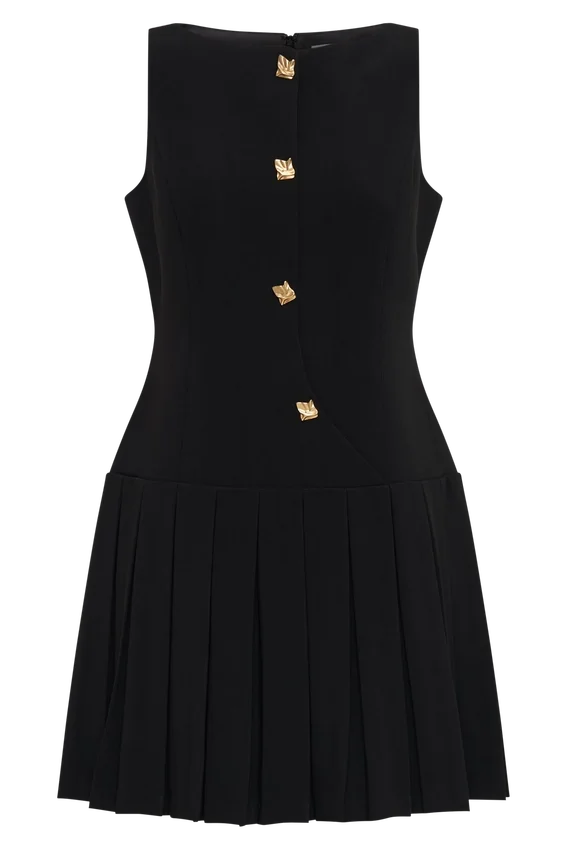 Mackenzie Sleeveless Pleated Mini Dress – Black Mackenzie Sleeveless Pleated Mini Dress – Black