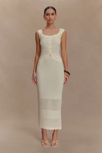 Madeline Scallop Knit Midi Skirt – Ivory