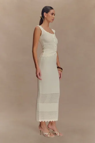 Madeline Scallop Knit Midi Skirt – Ivory
