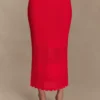 Madeline Scallop Knit Midi Skirt – Red