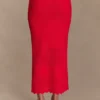 Madeline Scallop Knit Midi Skirt – Red