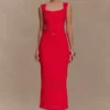 Madeline Scallop Knit Midi Skirt – Red