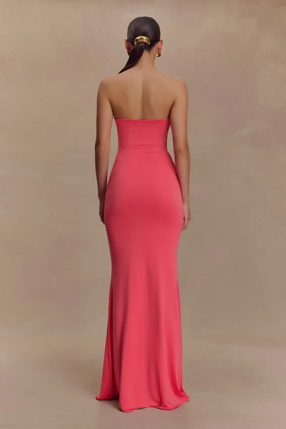 Madison Strapless Slinky Maxi Dress – Coral Madison Strapless Slinky Maxi Dress – Coral