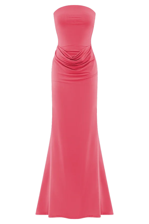 Madison Strapless Slinky Maxi Dress – Coral Madison Strapless Slinky Maxi Dress – Coral