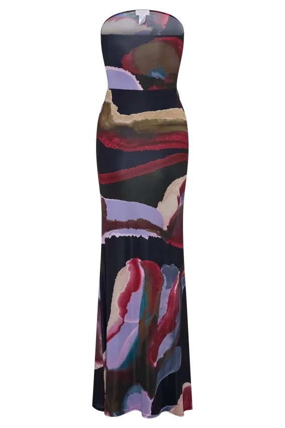 Madison Strapless Slinky Maxi Dress – Multi Fluid Reverie Print Madison Strapless Slinky Maxi Dress – Multi Fluid Reverie Print