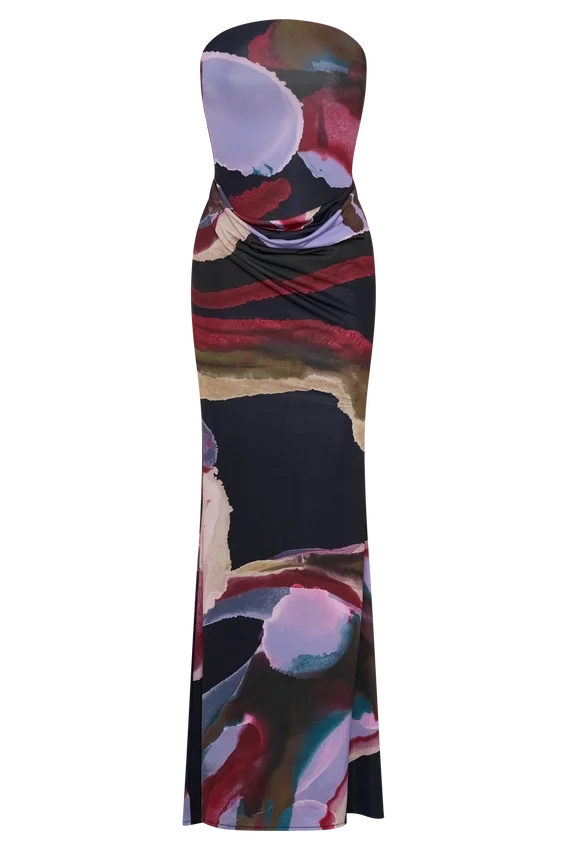 Madison Strapless Slinky Maxi Dress – Multi Fluid Reverie Print Madison Strapless Slinky Maxi Dress – Multi Fluid Reverie Print