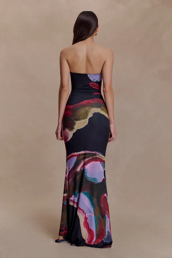 Madison Strapless Slinky Maxi Dress – Multi Fluid Reverie Print Madison Strapless Slinky Maxi Dress – Multi Fluid Reverie Print