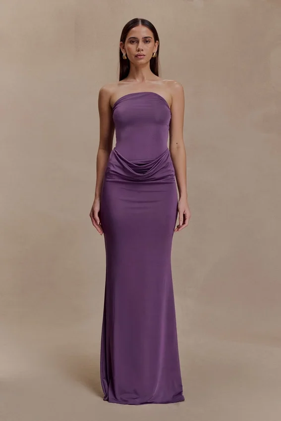 Madison Strapless Slinky Maxi Dress – Purple Madison Strapless Slinky Maxi Dress – Purple