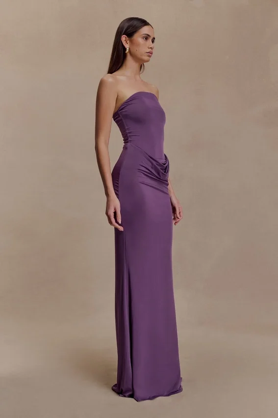 Madison Strapless Slinky Maxi Dress – Purple Madison Strapless Slinky Maxi Dress – Purple