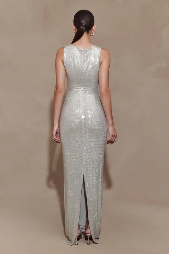 Magnolia Sleeveless Diamante Maxi Dress – Silver Magnolia Sleeveless Diamante Maxi Dress – Silver