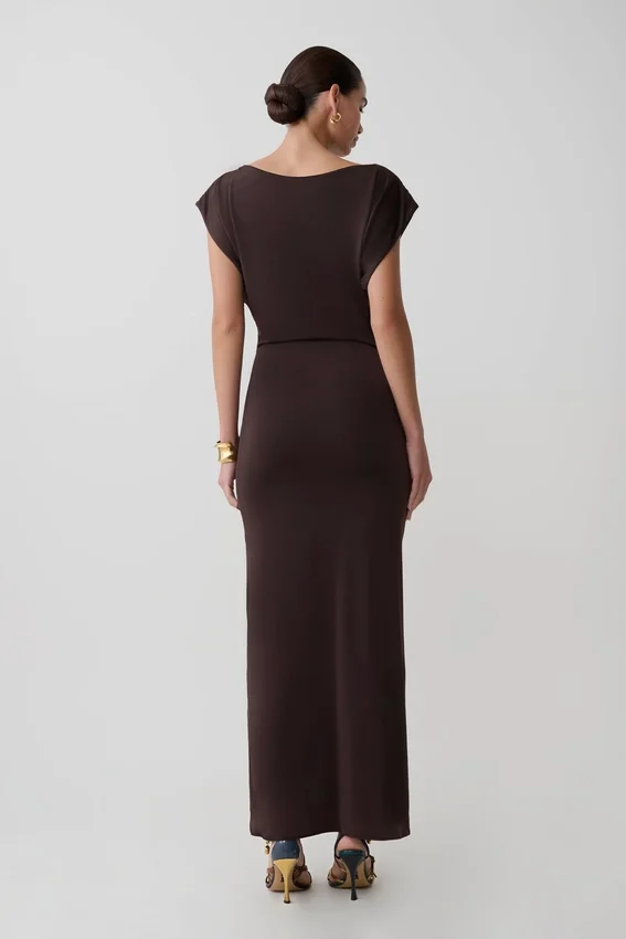Maiara Shortsleeve Slinky Tie Maxi Dress – Chocolate Maiara Shortsleeve Slinky Tie Maxi Dress – Chocolate