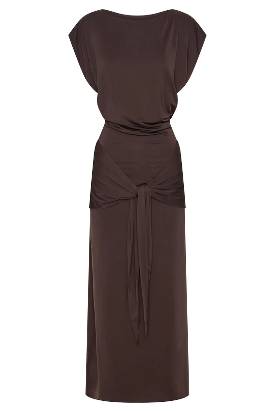 Maiara Shortsleeve Slinky Tie Maxi Dress – Chocolate Maiara Shortsleeve Slinky Tie Maxi Dress – Chocolate